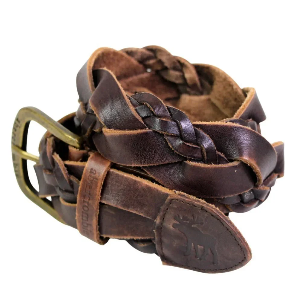 Abercrombie BRAIDED BROWN REAL LEATHER 1 3/8